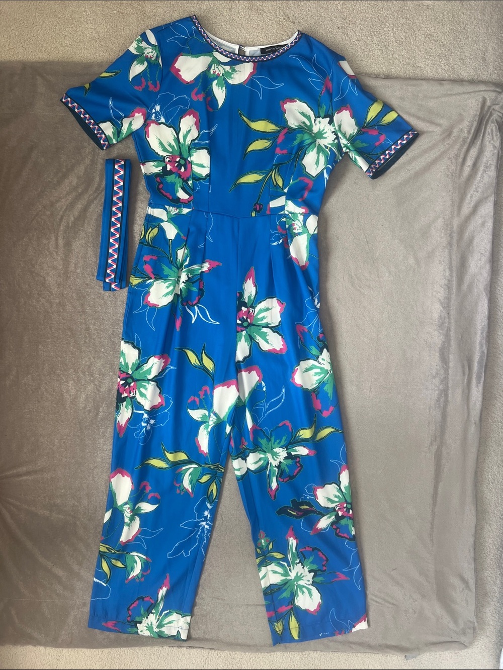 Women’s Floral Jumpsuit in Blue - Lightweight Short Sleeve